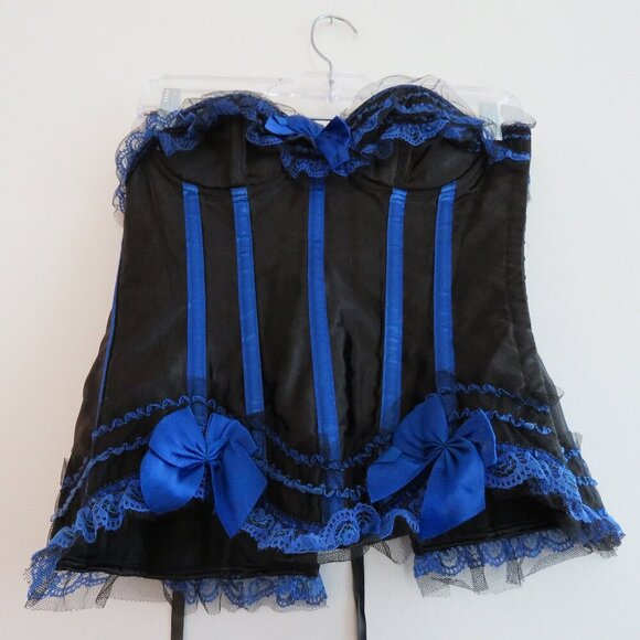 WHIMSIGOTH Goth Dark Fairy Goth Pirate Steampunk Lace Satin Boned Corset Black - Picture 8 of 13